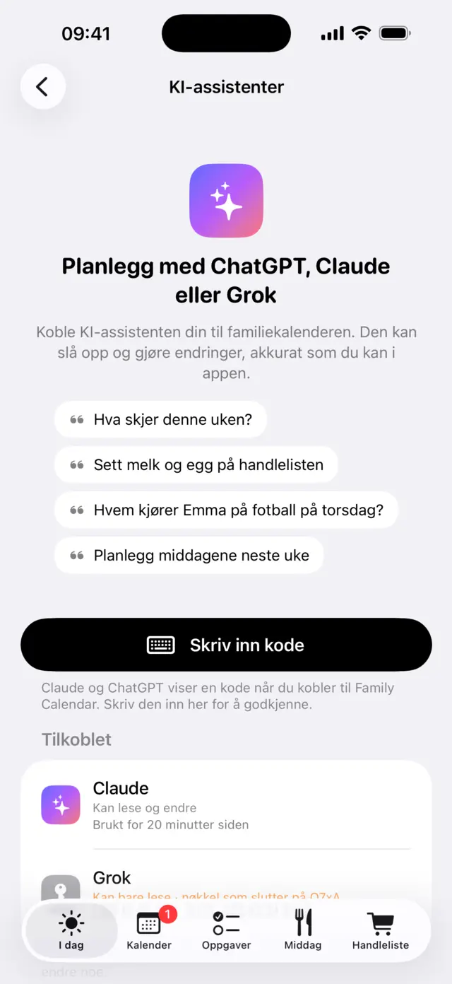 Koble til ChatGPT, Claude eller Grok