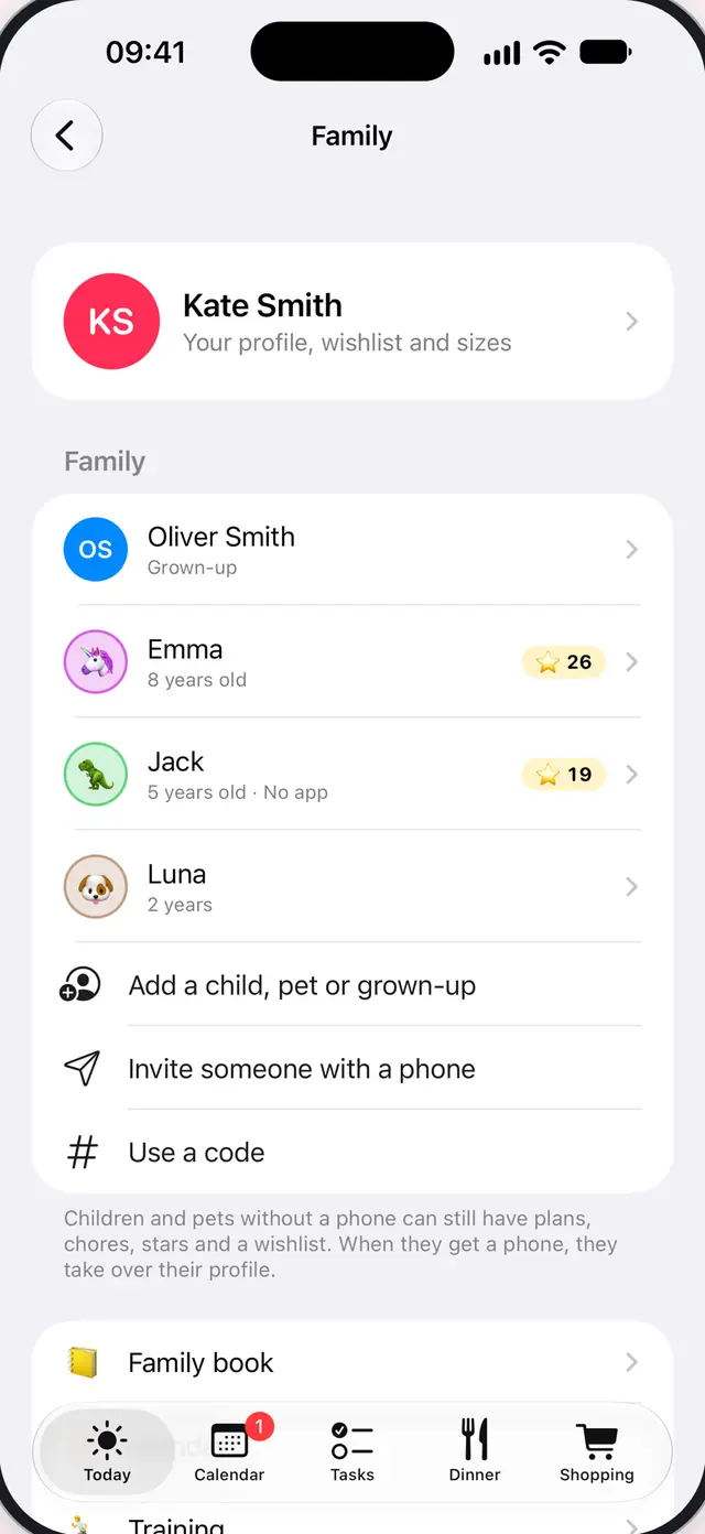 The family, with children and pets