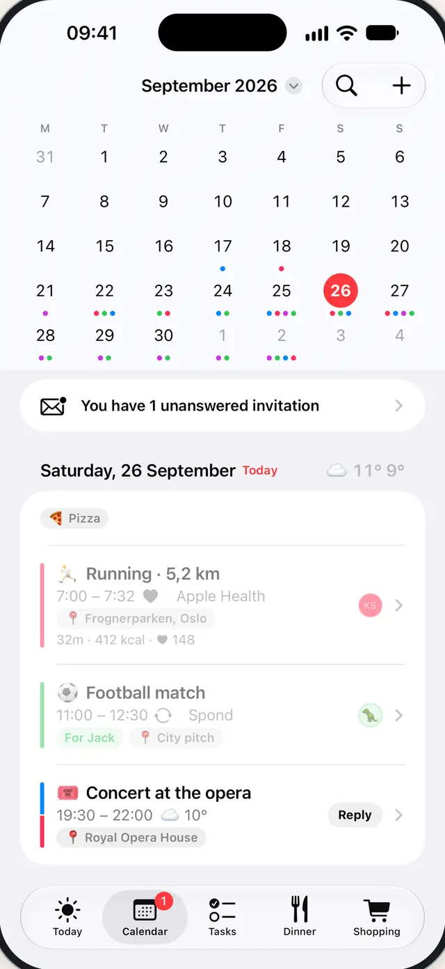 Month view with a colour for everyone in the family